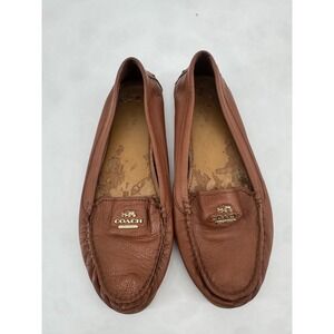 Coach Opal Leather Loafers Brown Pebbled Driving Mocs Gold Logo A7764 Womens 7B